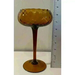 Vintage Empoli Italian Tall Art Glass 8.75” Optic Stemmed Goblet Vase Brown